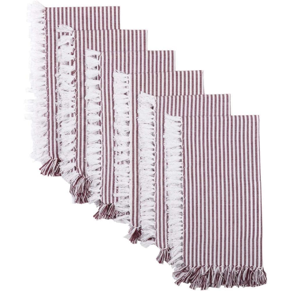 Ashton 18 in. W. x 18 in. Red Burgundy Striped Cotton Napkins Set of 6 - Hercitys