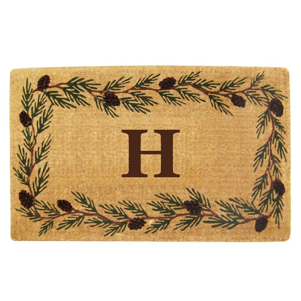 Heavy Duty Evergreen Brown 22 in. x 36 in. Coir Monogrammed H Indoor Outdoor Door Mat - Hercitys