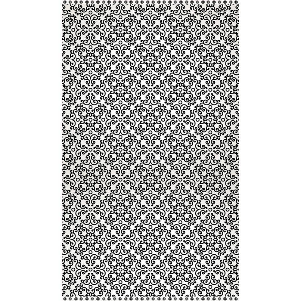 Decorative Black Flourish 20 in. x 34 in. Laminated Kitchen Mat - Hercitys