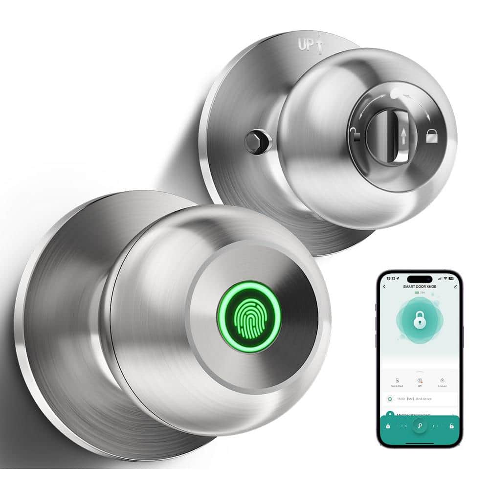 Smart Biometric Fingerprint Door Knob in Brushed Silver - Hercitys