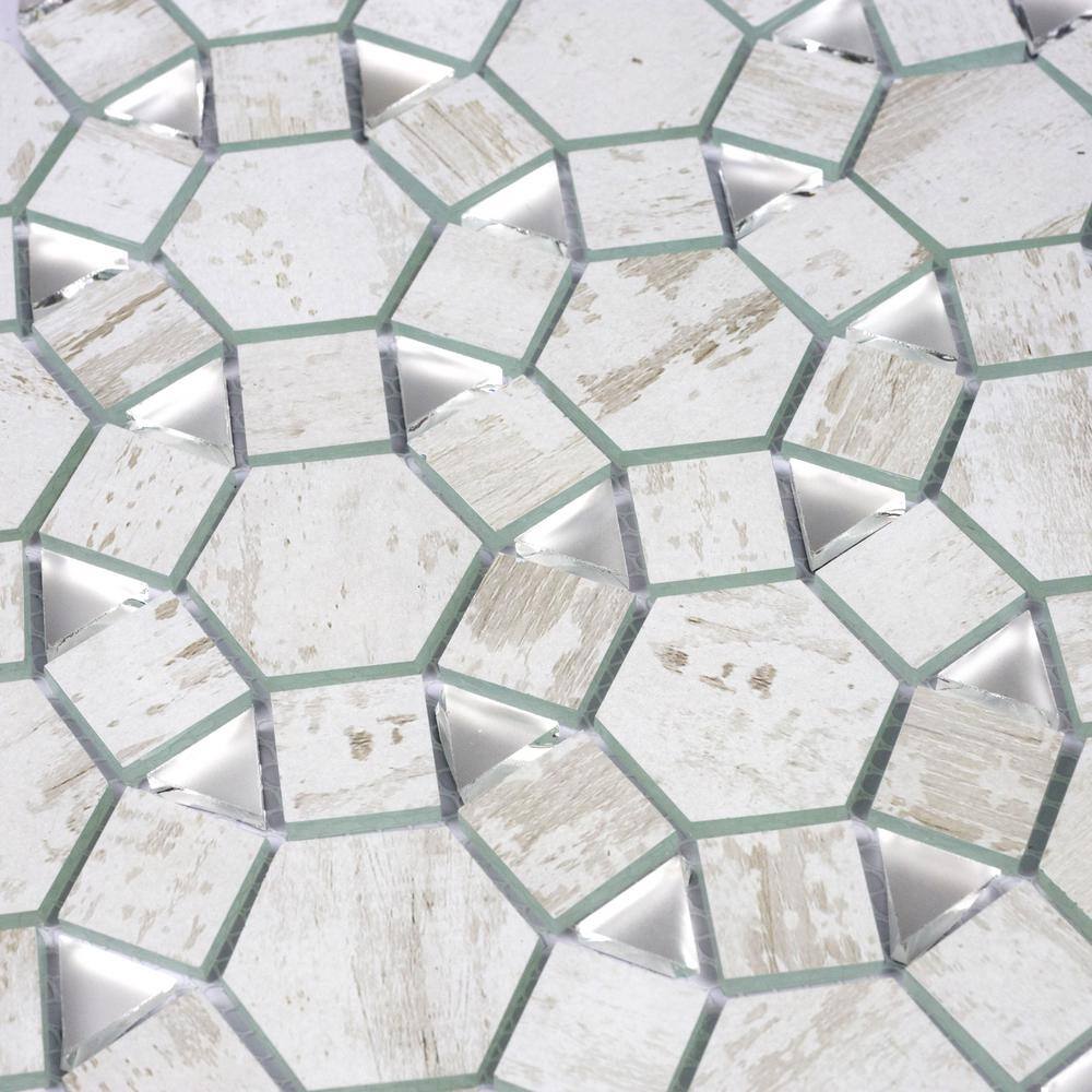 Nature White and Gray 12 in. x 12 in. Cobblestone Wood Look Glass Mosaic Wall Tile (8 sq.ft./Case) - Hercitys