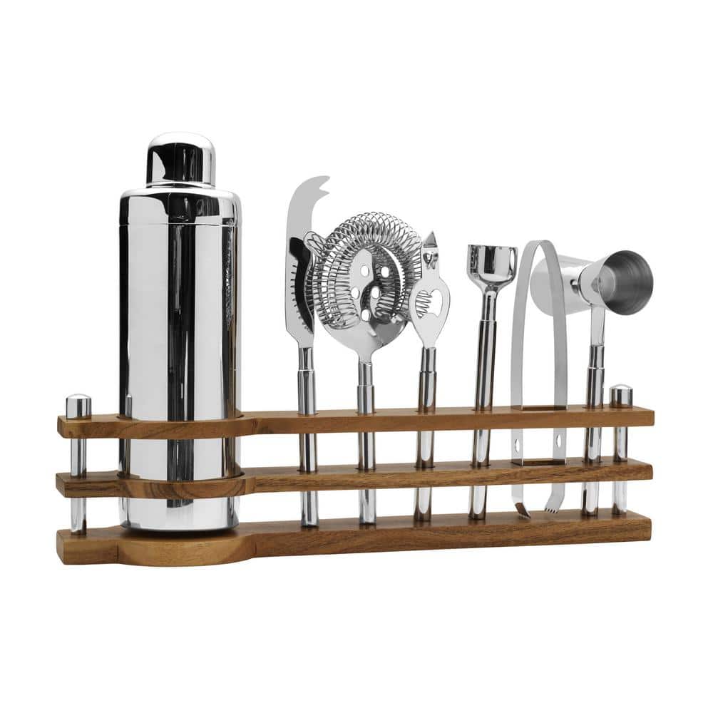 Bliss 8-pc Bar Tool Set, Stainless Steel w/Acacia Wood Stand - Hercitys