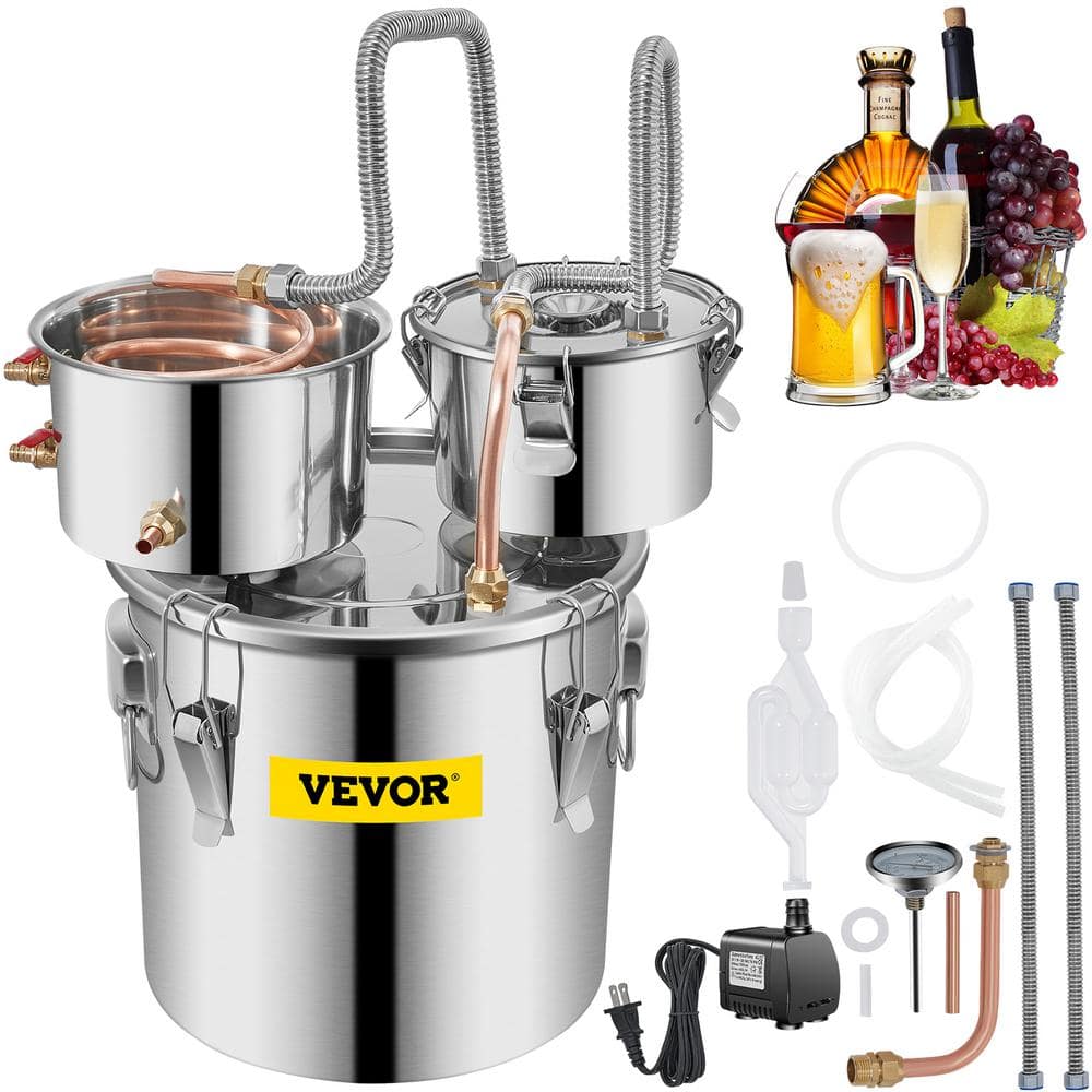 Alcohol Still 3 Gal. Stainless Steel Alcohol Distiller Home Brewing Kit with Copper Tube & Water Pump for DIY Whiskey - Hercitys