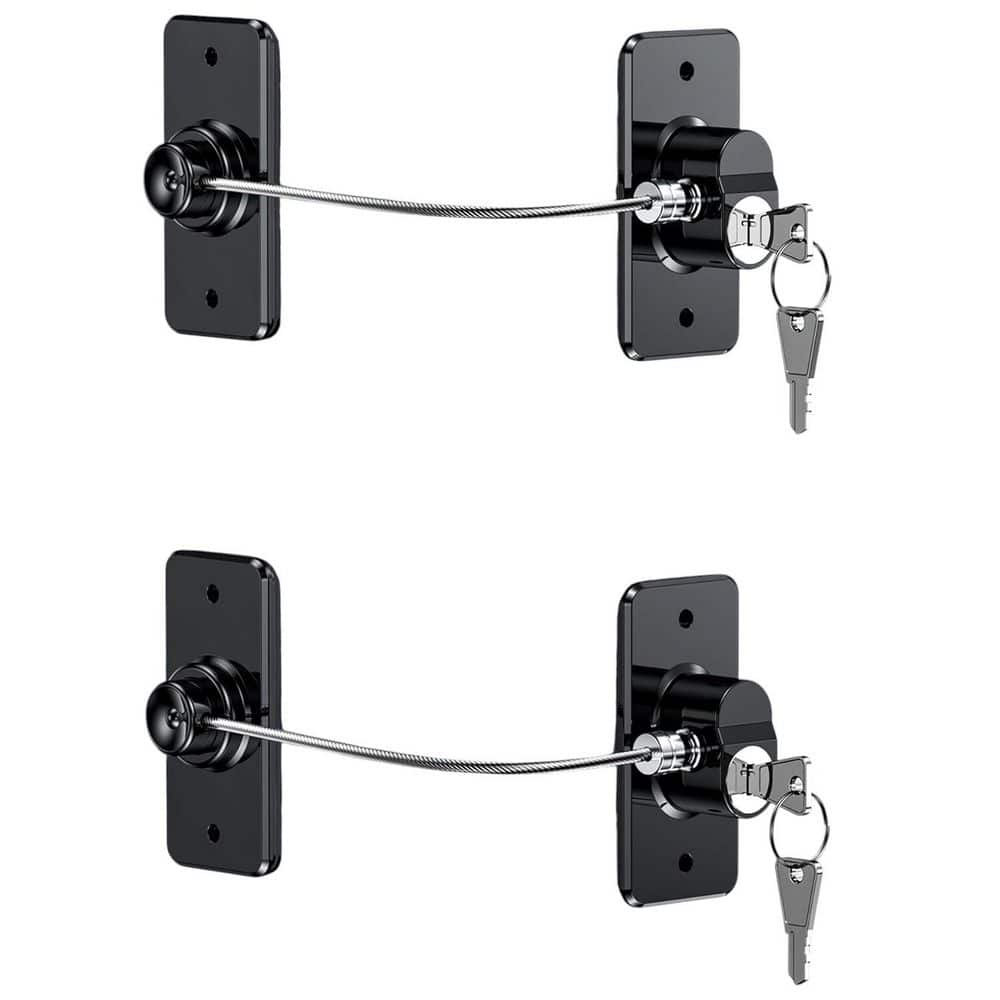 Refrigerator Door Lock with Self Adhesive Latch & Keys in Black (2 Packs) - Hercitys
