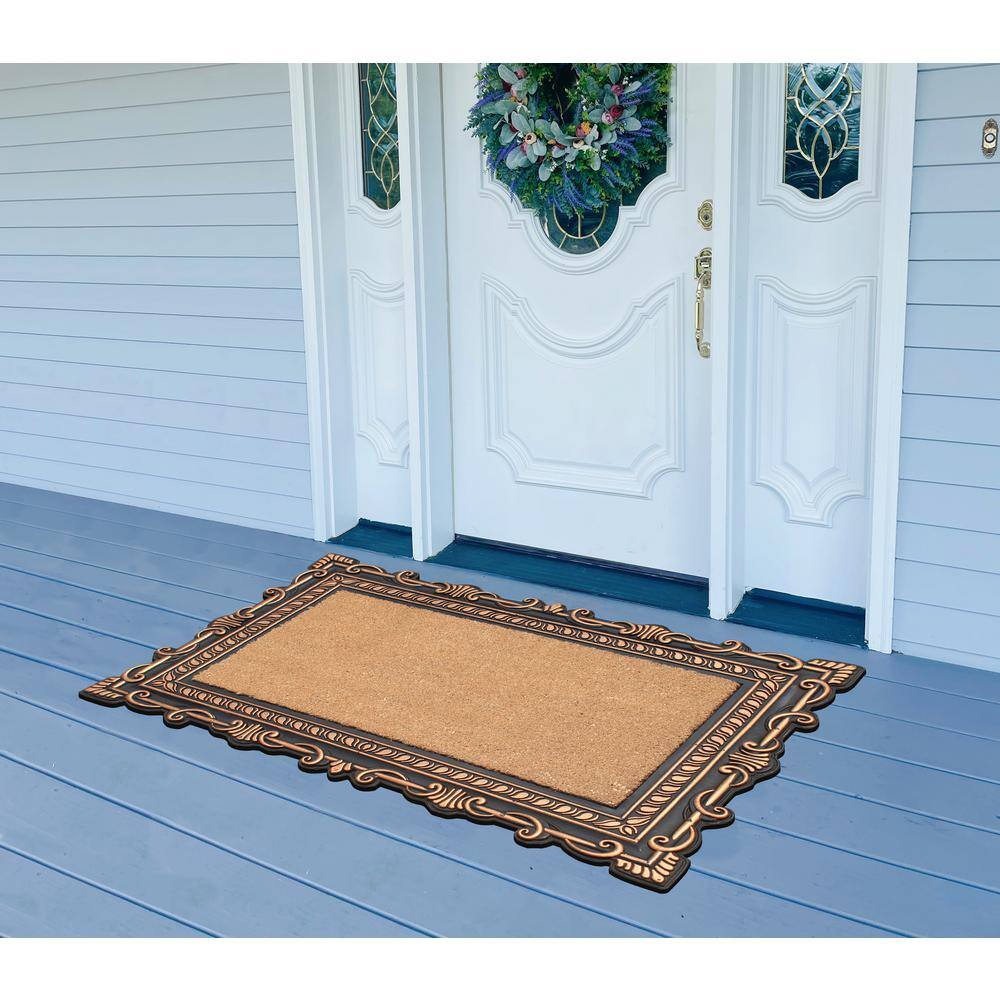 A1HC Carson Bronze/Beige 24 in. x 36 in. Rubber and Coir Heavy Duty, Easy to Clean Outdoor Doormat - Hercitys