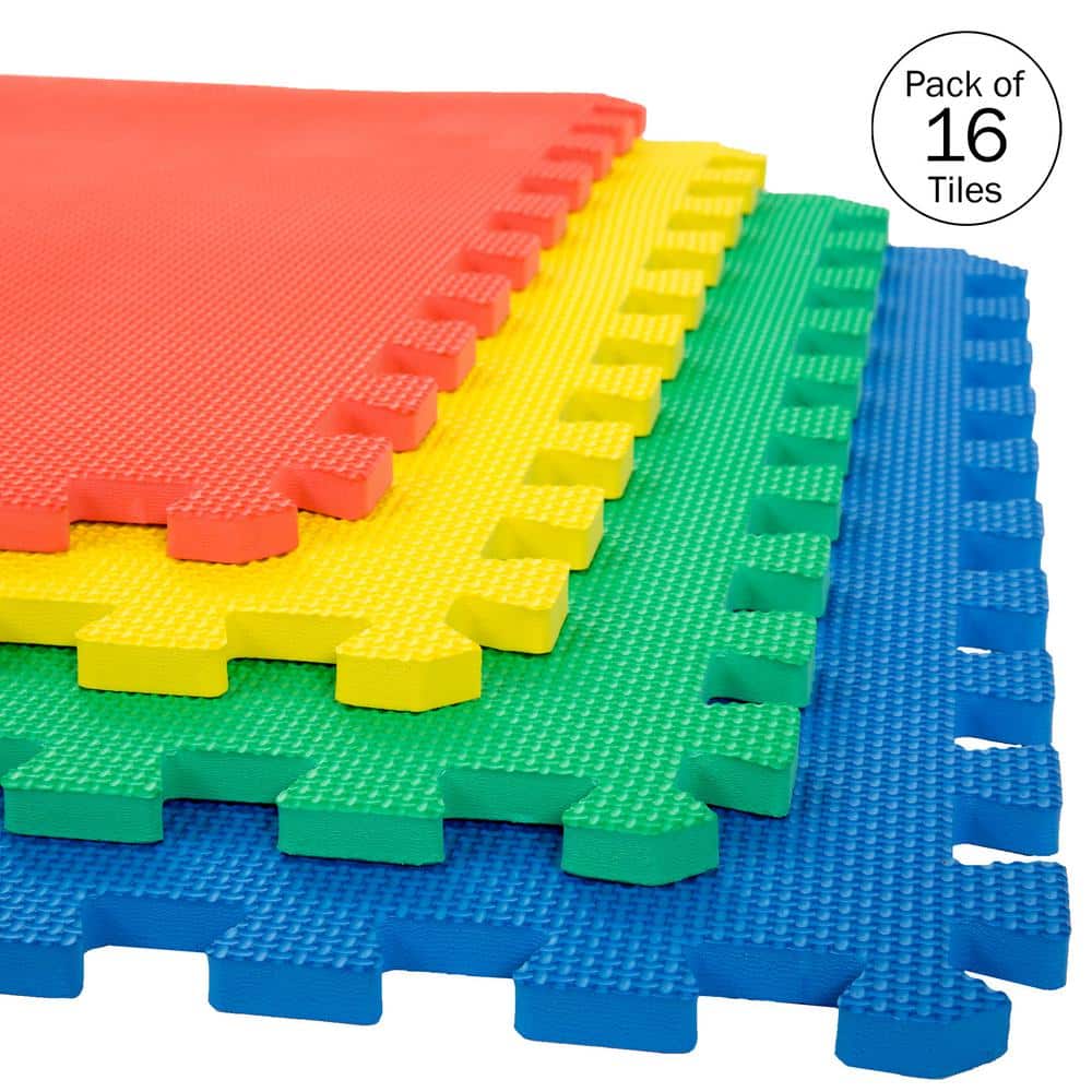 Interlocking Multi-Color 24 in. W x 24 in. x 0.5 in Thick Exercise/Gym Flooring Foam Tiles – 4 Tiles/Case (64 sq. ft.) - Hercitys