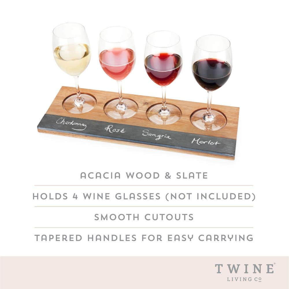 Wine Flight Set, Wine Tasting Board with Slate Chalkboard, 2-Pieces of Soapstone Chalk, and Acacia Wood Serving Tray - Hercitys