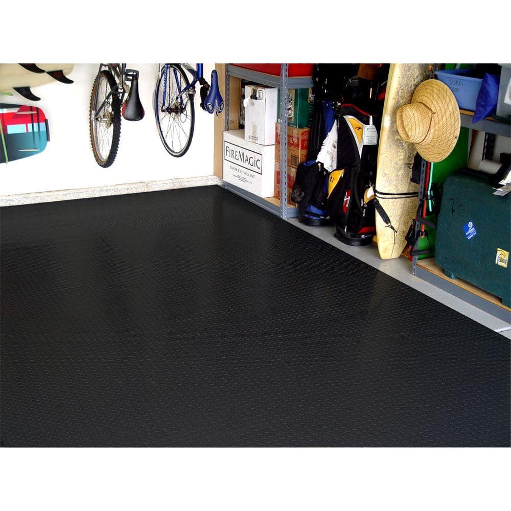 Textured Slip Resistant Diamond Plate 5 ft. x 7.5 ft. Black Garage Flooring Roll Vinyl Golf Cart Mat, 23 sizes available - Hercitys
