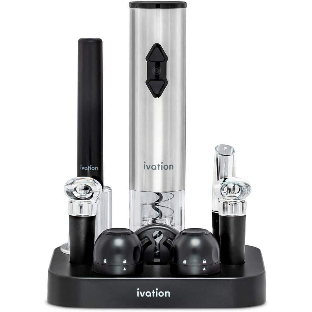 9-Piece Electric Wine Opener, Deluxe Set W/Wine Aerator Pourer, Stainless Steel - Hercitys