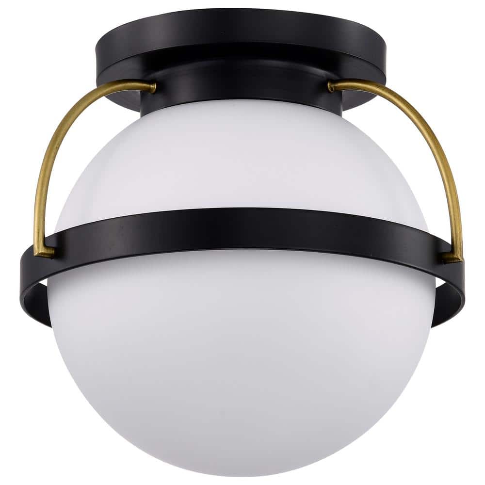 Lakeshore 10 in. 1-Light Matte Black Transitional Flush Mount with Etched White Glass Shade and No Bulbs Included - Hercitys