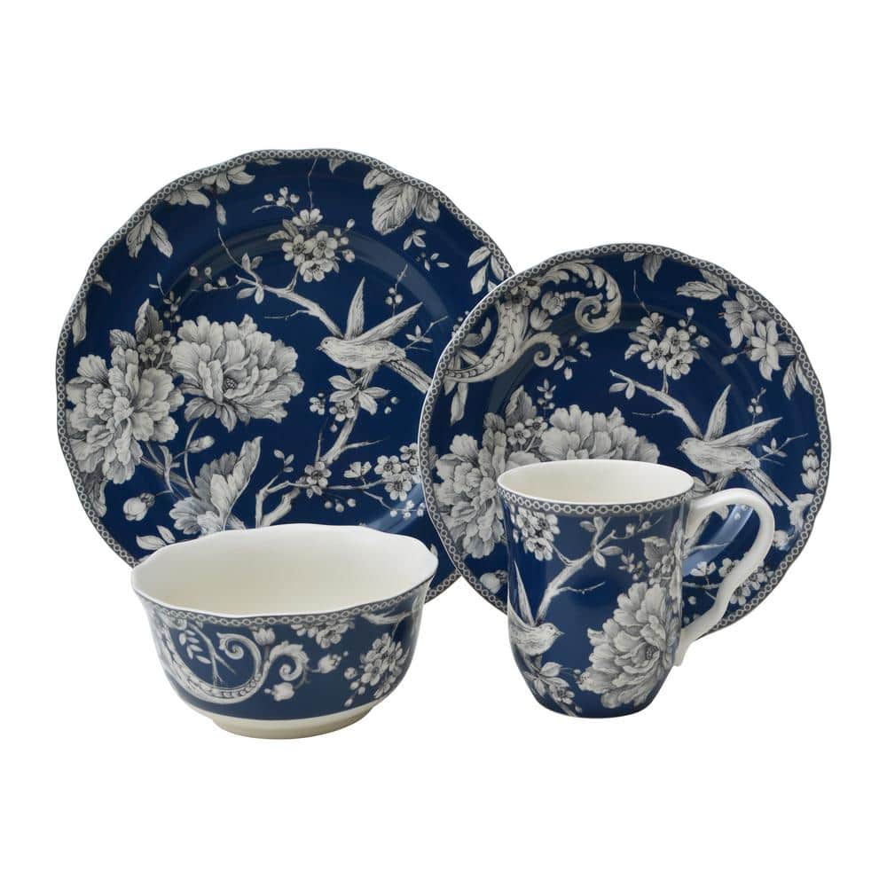 Adelaide 16-Piece Dark Blue Porcelain Dinnerware Set - Hercitys