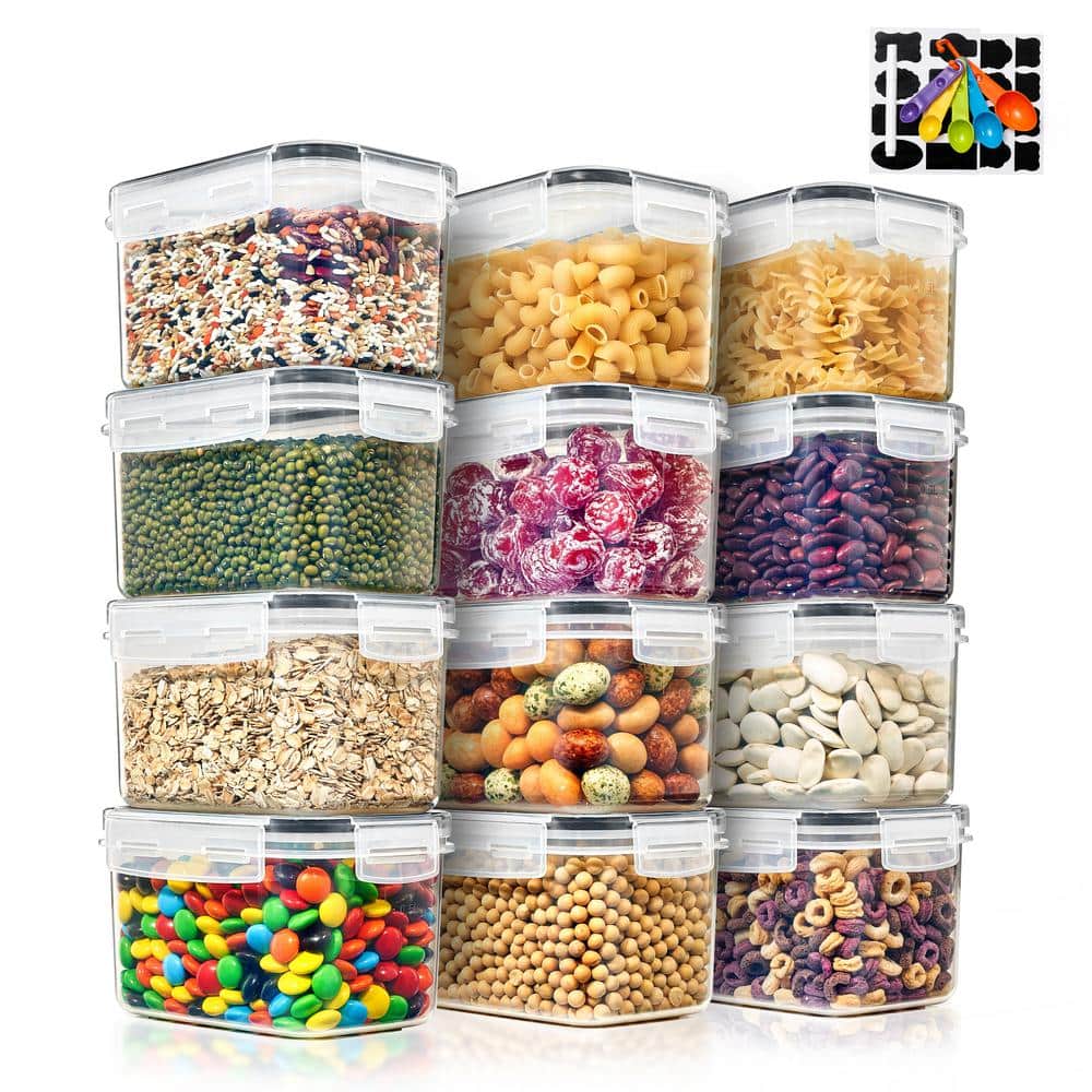 Airtight Plastic Food Storage Containers with Locking Lids-12 Pack with Measuring Spoons and Labels - Hercitys