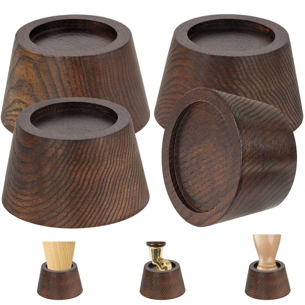Adjustable Walnut Brown Bed Risers Furniture Risers, Square Table Desk Chair Risers with Screw Clamp (4-Pack) - Hercitys