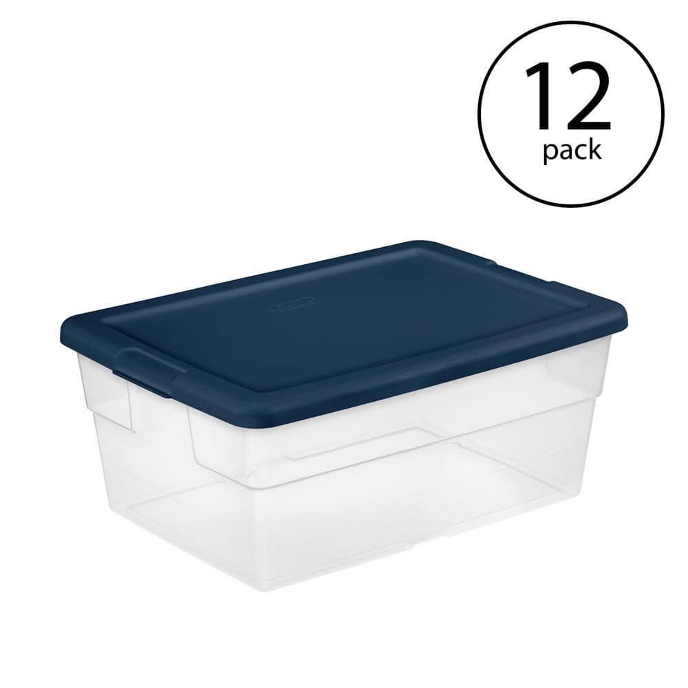 Stackable 16 qt. Storage Box Container with Blue Lid in Clear (12-Pack) - Hercitys