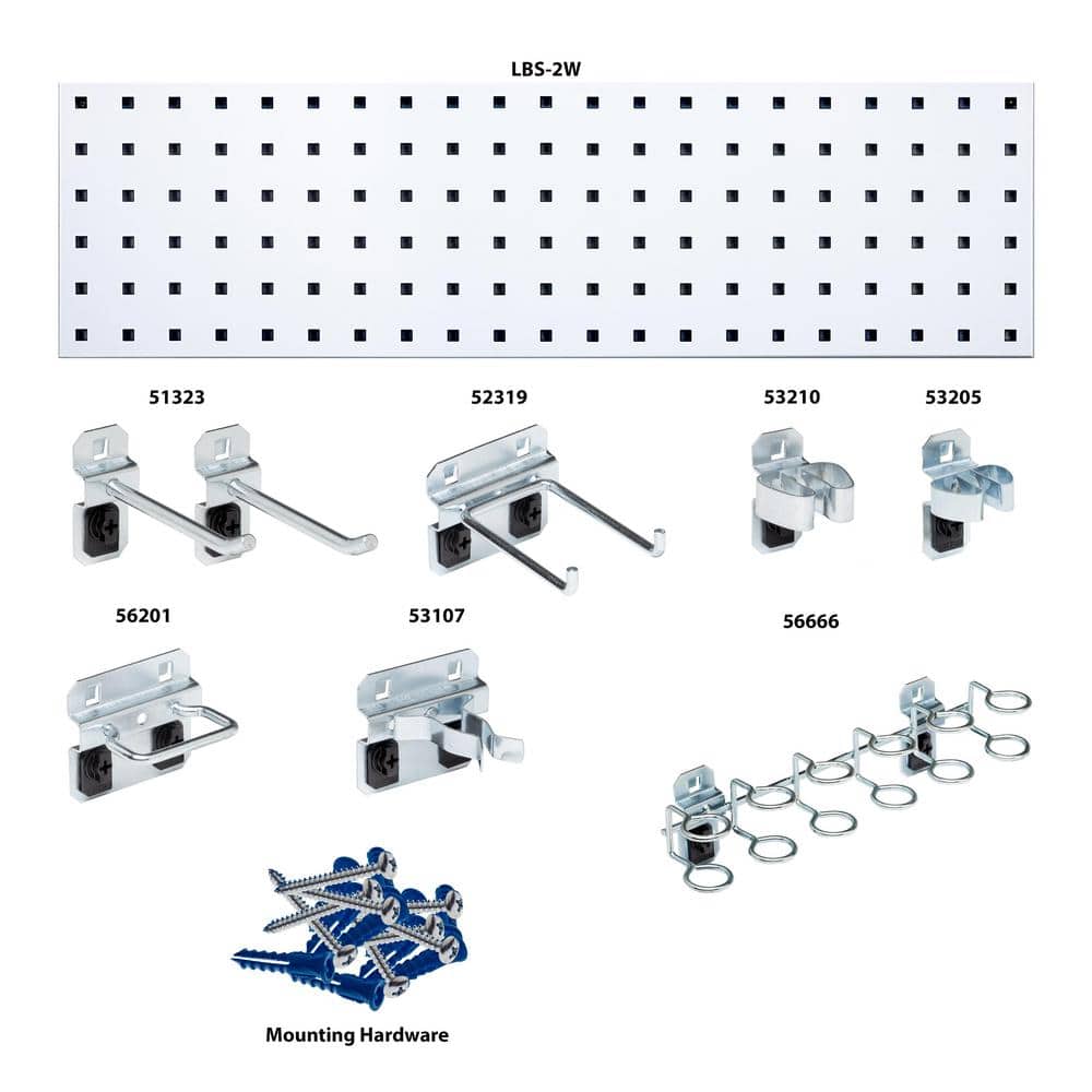 White Tool Storage Kit with (1) 31.5 in. x 9 in. Steel Square Hole Pegboard and 8-Piece LocHook Assortment - Hercitys
