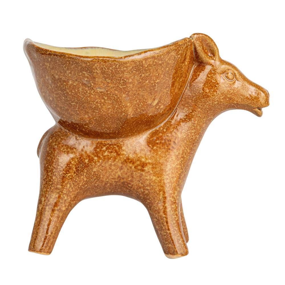 6.4 in. 8.5 fl. oz. Brown Rustic Stoneware Donkey Serving Bowl - Hercitys