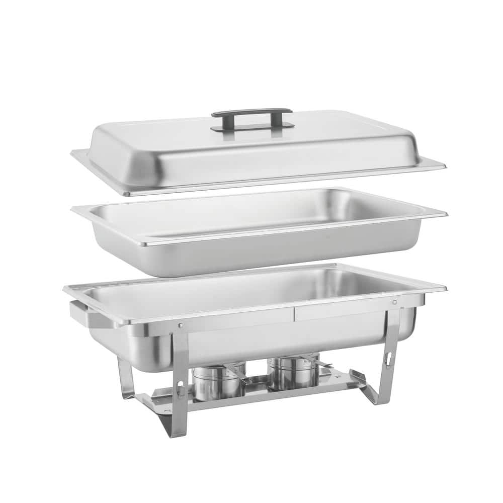 8 qt. Silver Stainless Steel Buffet Chafer Dish Set with 4 Full Size Pans Rectangle Catering Warmer Server - Hercitys
