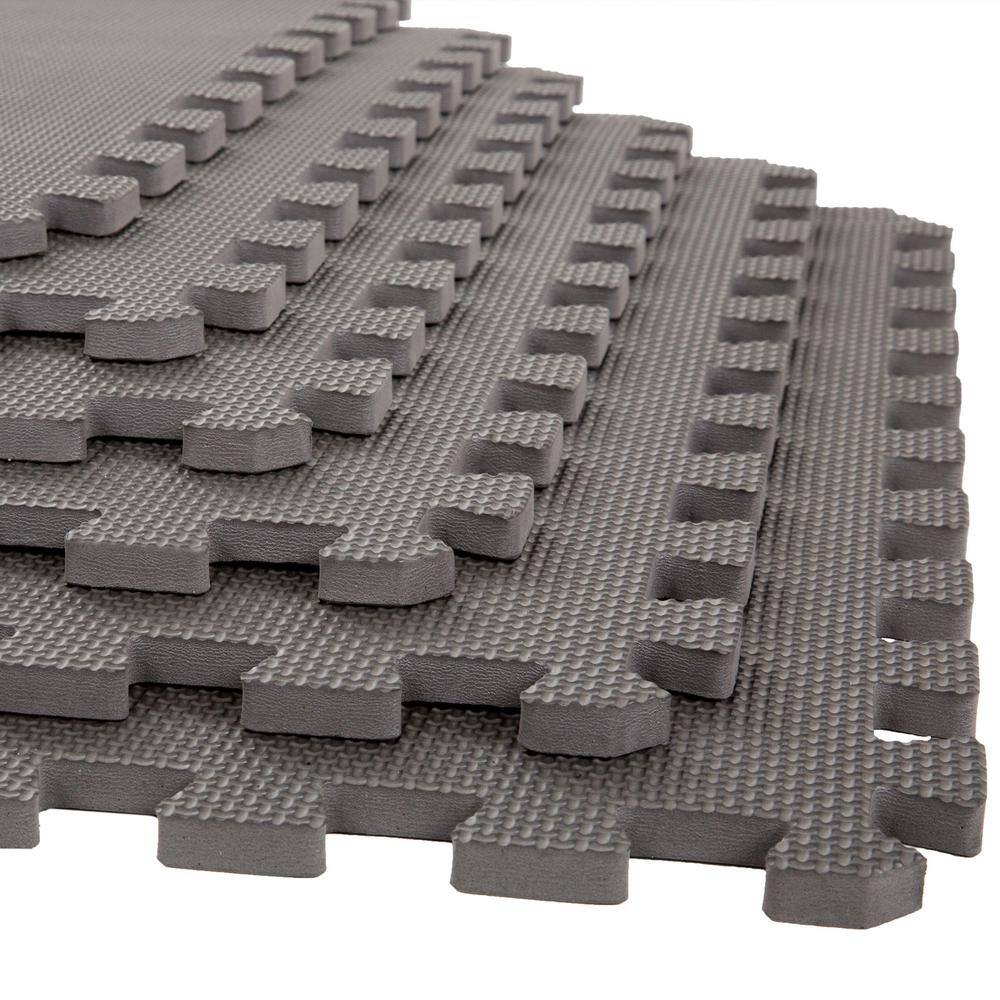 Gray 24 in. W x 24 in. L x 0.5 in. T Foam Interlocking Floor Mat Tiles for Home Gym (24 sq. ft.) (6-Pack) - Hercitys