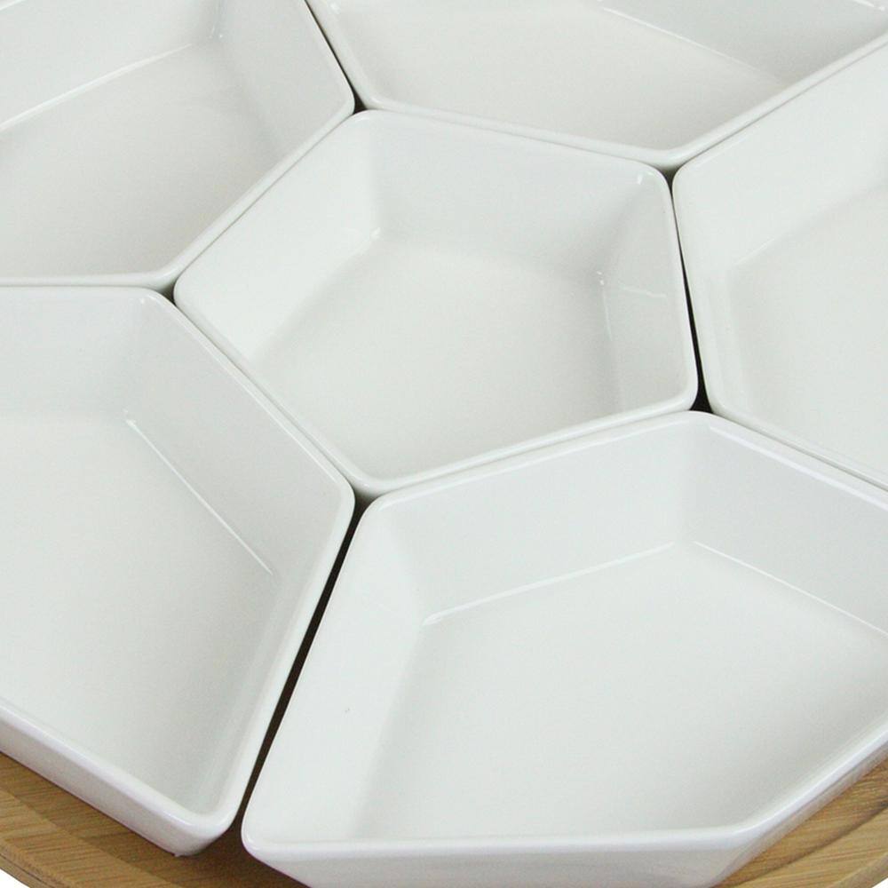 6-Compartment White Lazy Susan Appetizer and Condiment Server Set - Hercitys