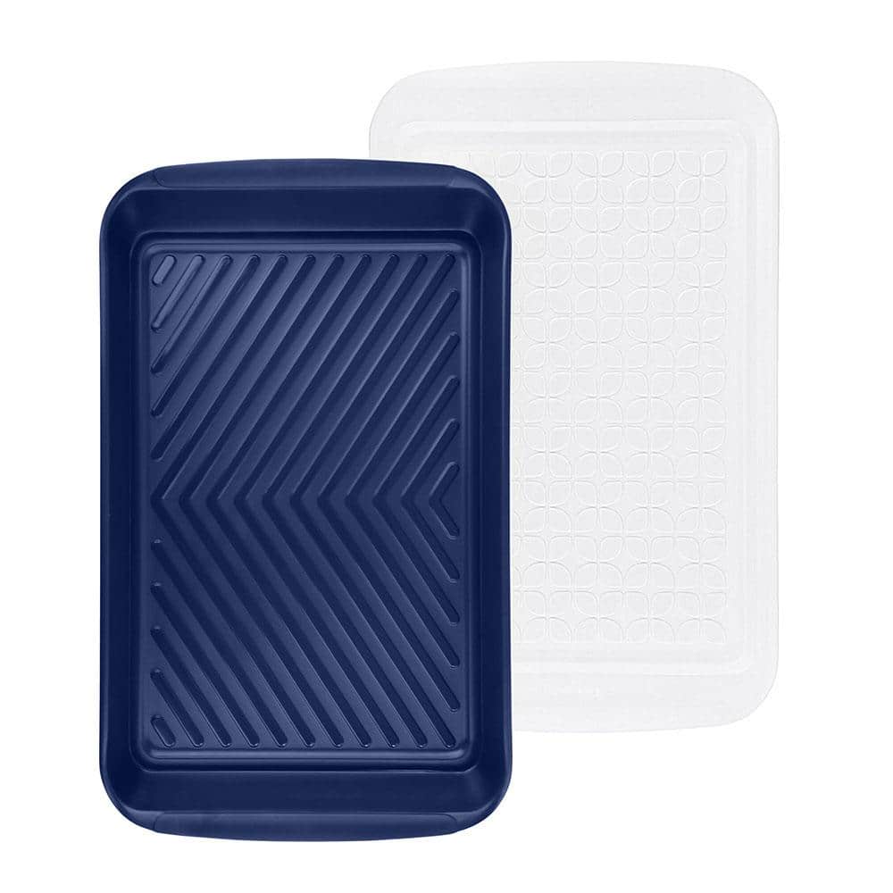 White/Blue Melamine Marinade Tray with Lid – 17 x 10 in. - Hercitys