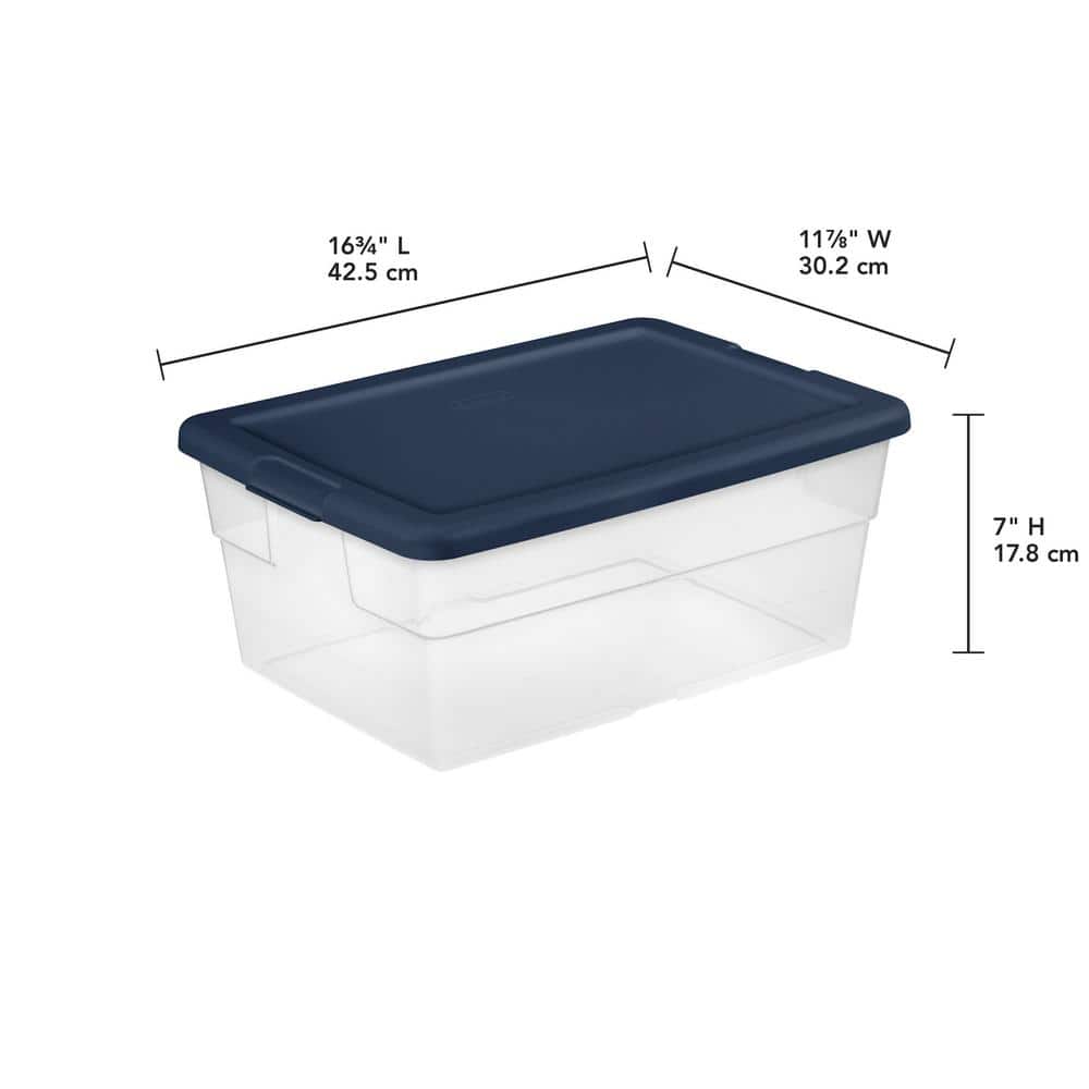 Stackable 16 qt. Storage Box Container with Blue Lid in Clear (12-Pack) - Hercitys