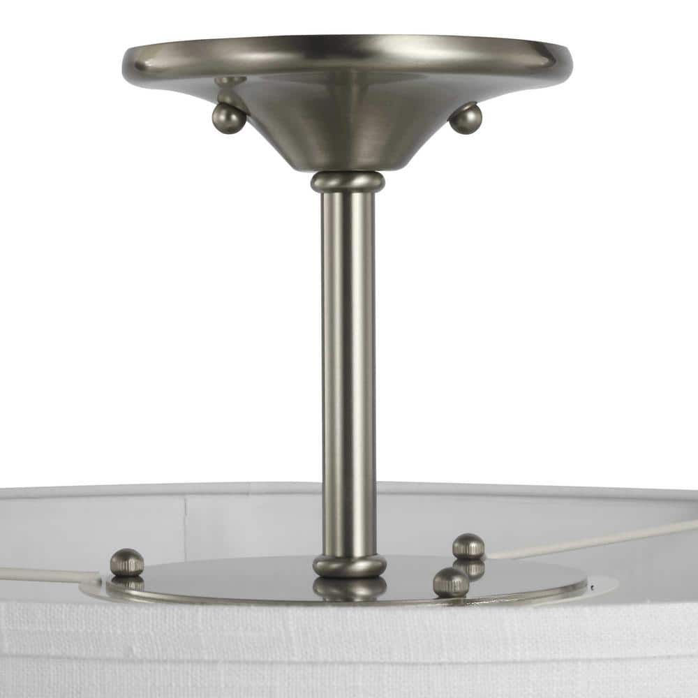 Inspire Collection 18 in. Brushed Nickel 3-Light Transitional Bedroom Ceiling Light Drum Semi-Flush Mount - Hercitys