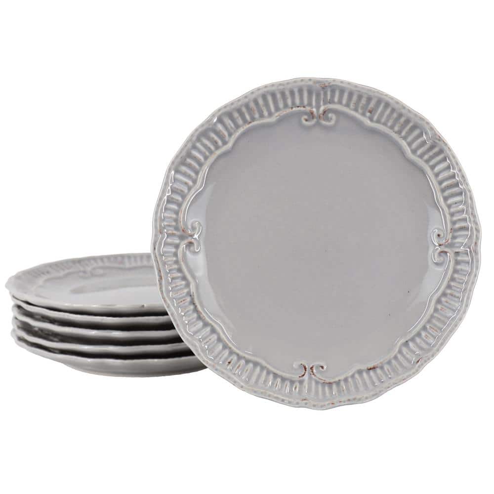 Capri 6-Piece 9 in. Stoneware Embossed Dessert Plate Set in Grey - Hercitys