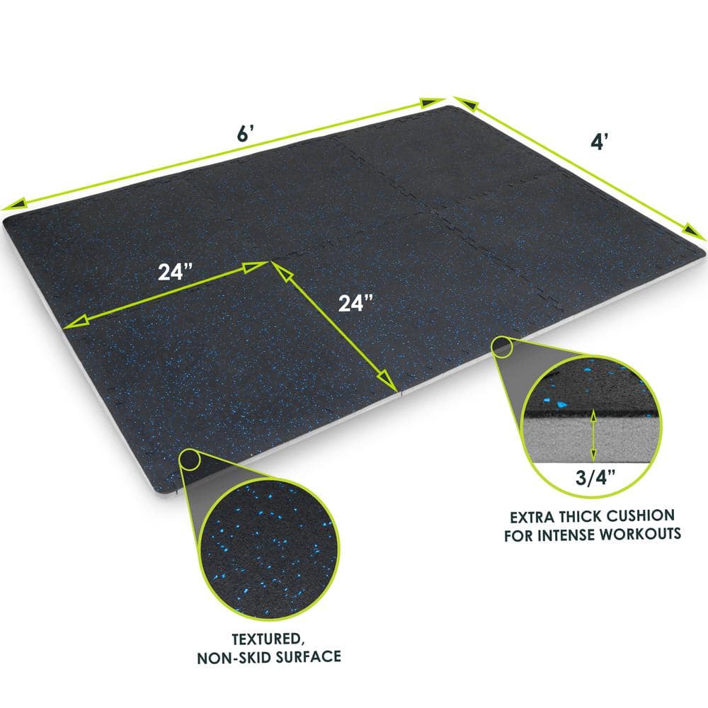 Rubber Top Thick Exercise Puzzle Mat Blue 24 in. x 24 in. x 0.75 in. EVA Foam Interlocking Tiles (6-Pack (24 sq. ft.) - Hercitys
