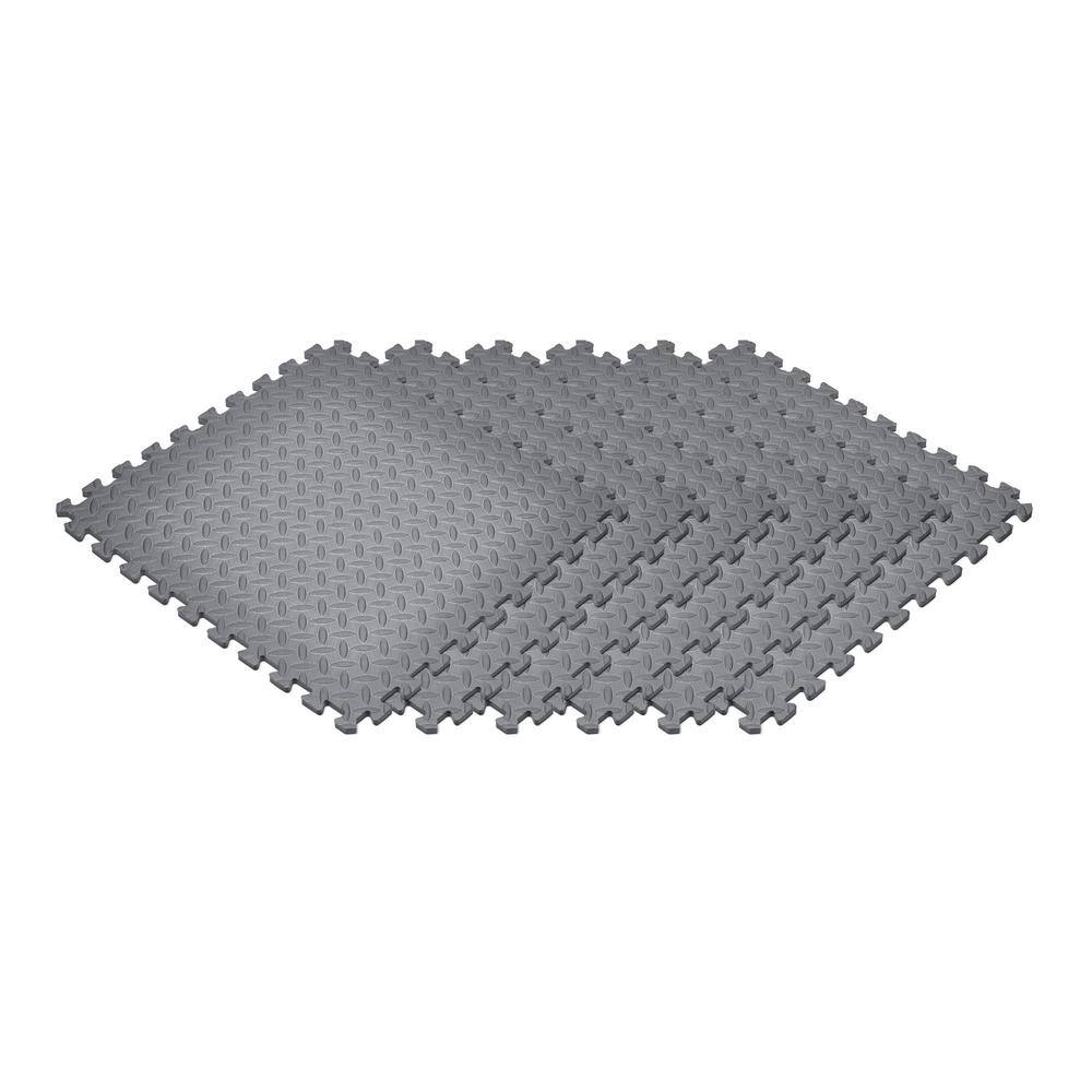 Gray 24 in. x 24 in. EVA Foam Solid Color Diamond Plate Interlocking Tile (30-Tile) - Hercitys