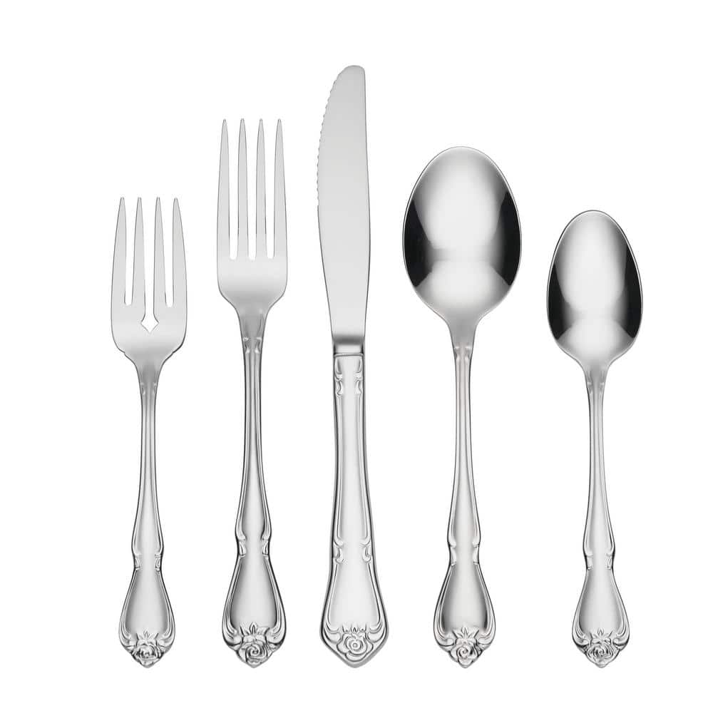 True Rose 45-Piece Silver 18/0-Stainless Steel Flatware Set (Service For 8) - Hercitys