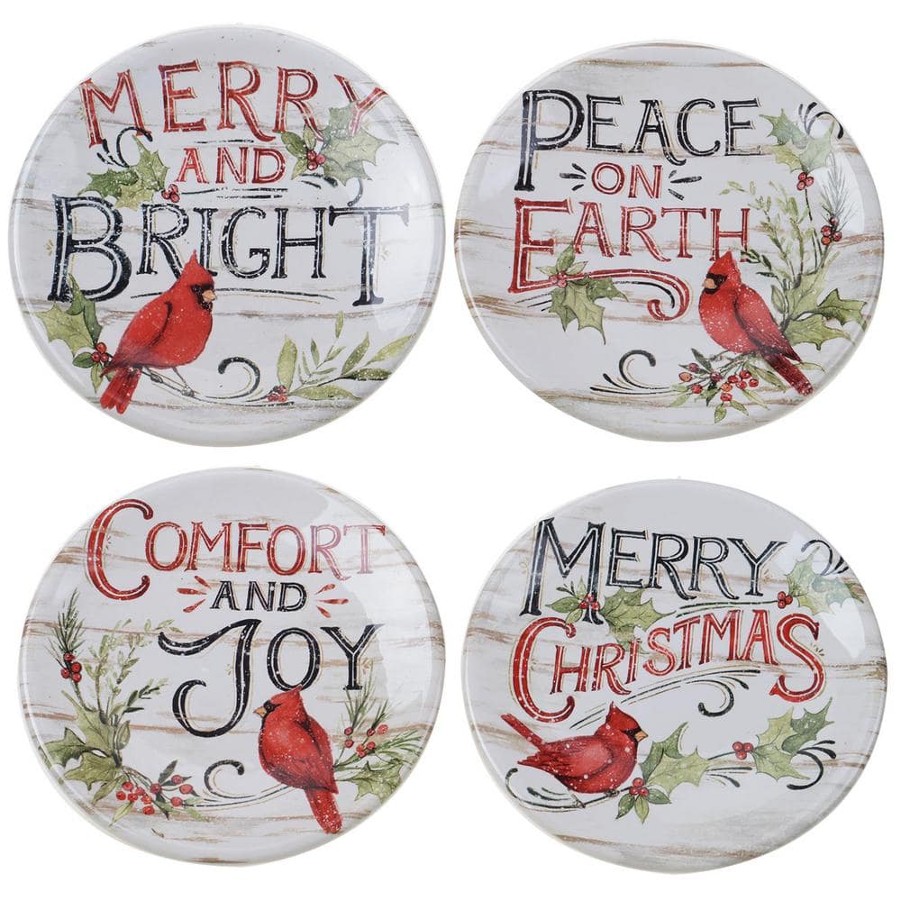 6 in. Evergreen Christmas Multicolored Earthenware Canape Plate (Set of 4) - Hercitys