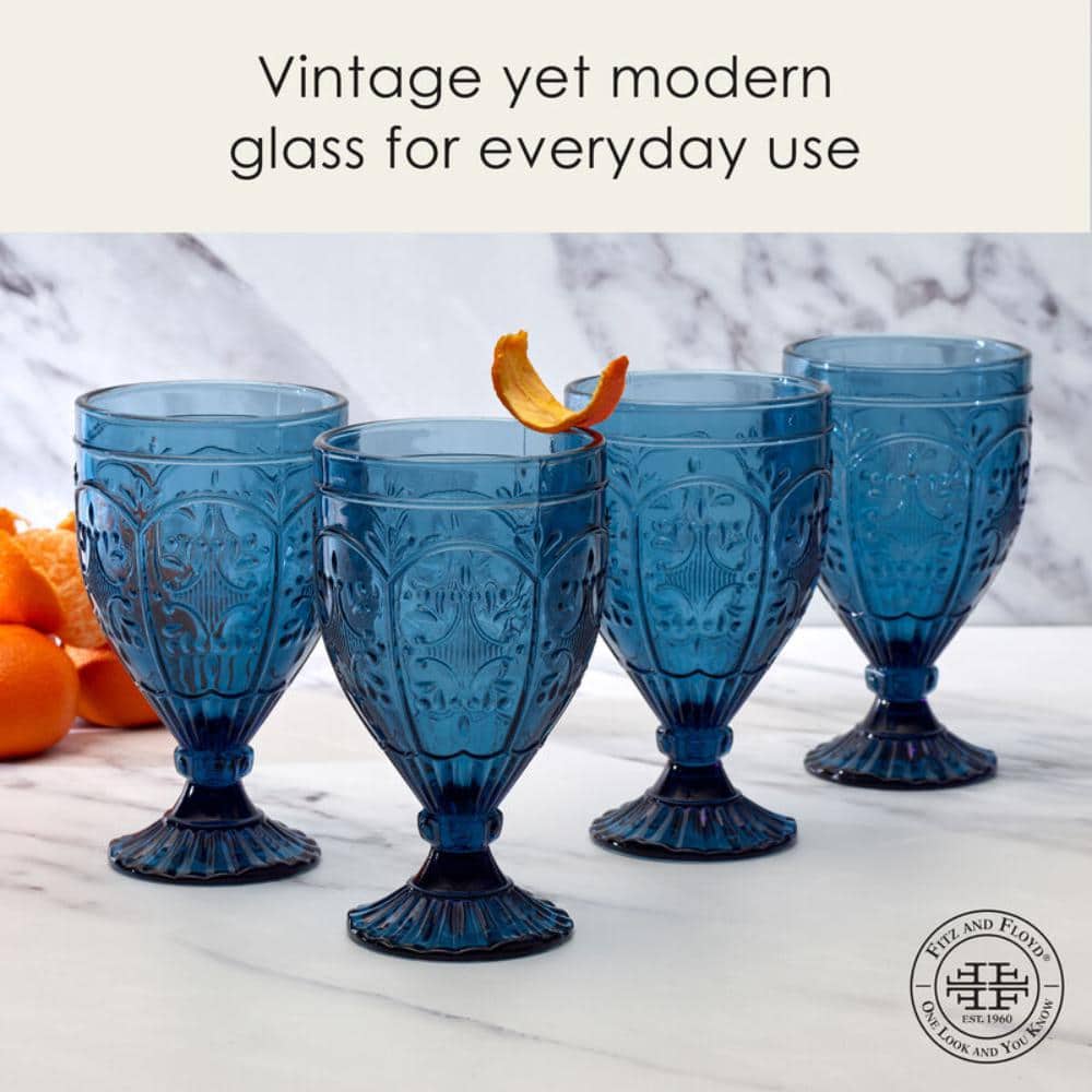 Trestle 12 oz. Blue Indigo Goblet Glass Set (Set of 4) - Hercitys