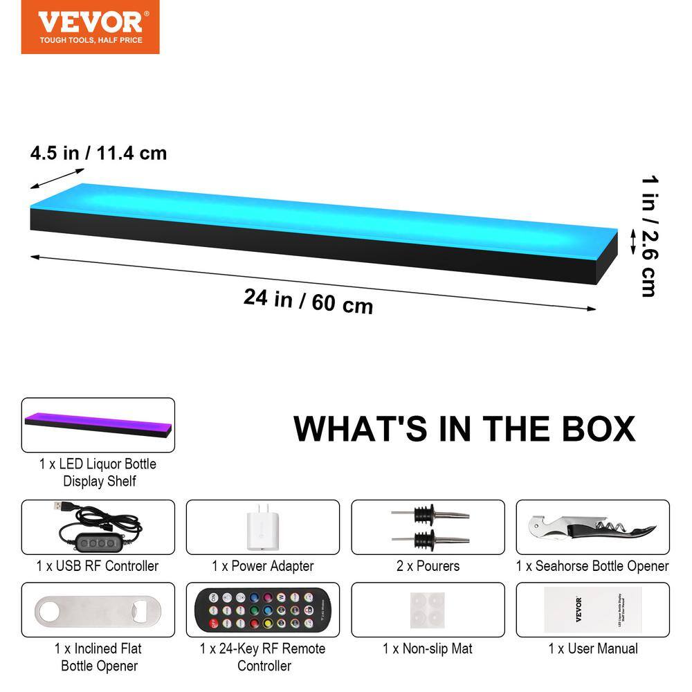 6-Bottles LED Lighted Liquor Bottle Display 24 in. Illuminated Home Bar Shelf 7 Static Colors Wine Rack - Hercitys