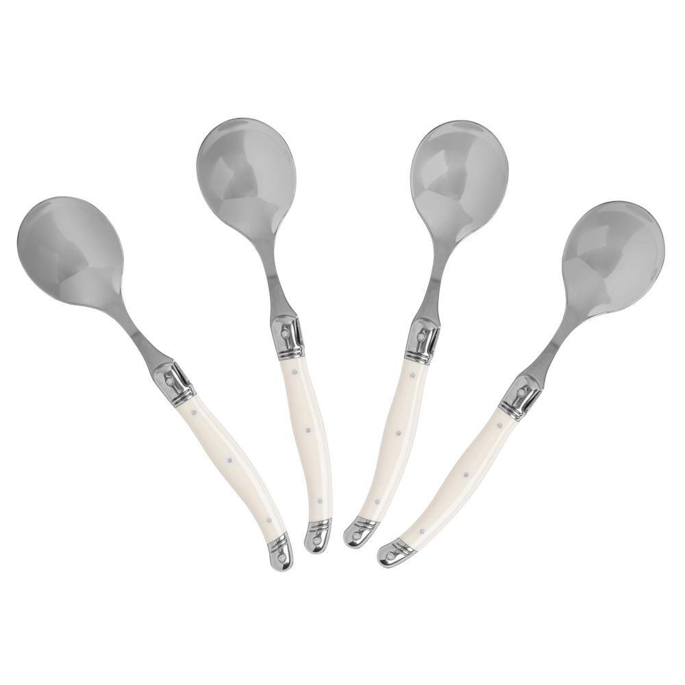 French Home, Set of 4, Laguiole Stainless-Steel Soup Spoon Set with Faux Ivory Handles - Hercitys