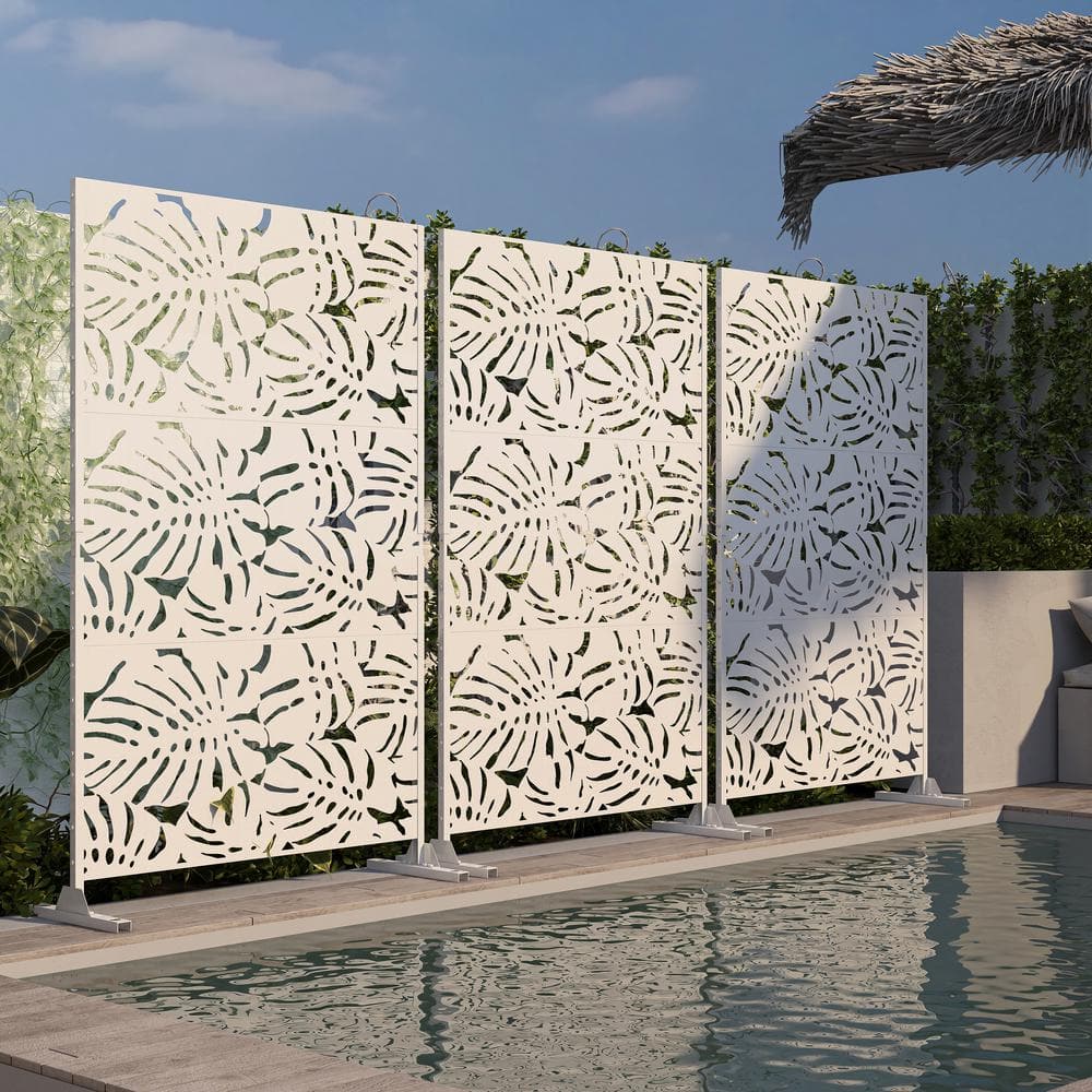 UIXE 76 in. Galvanized Steel Garden Fence Outdoor Privacy Screen Garden Screen Panels in White - Hercitys