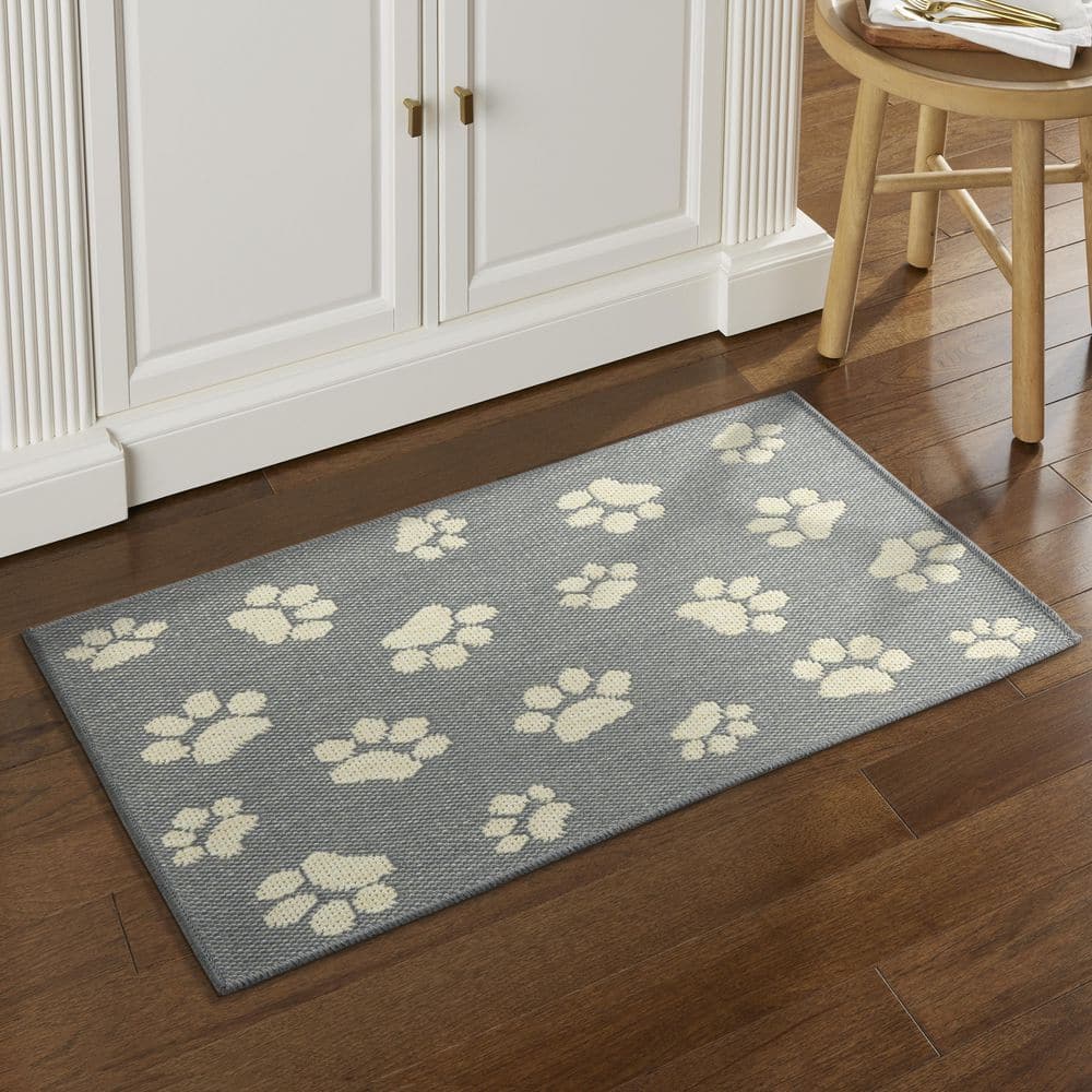 Comfy Pooch Gray/Tan Paw 23.6 in. x 35.4 in. Machine Washable Kitchen Mat - Hercitys