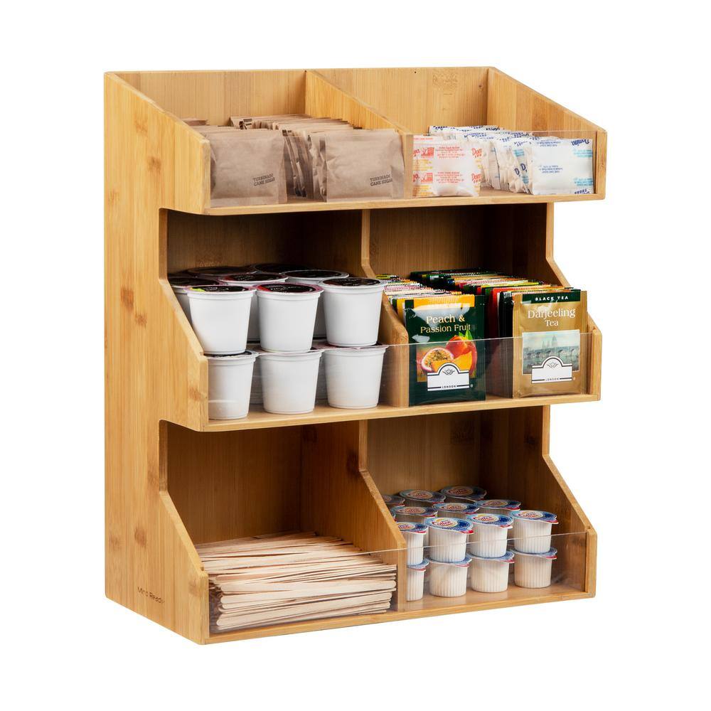 6-Section Brown Rayon from Bamboo Coffee Pod Condiment Station 13 in. L x 6.25 in. W x 15.25 in. H - Hercitys