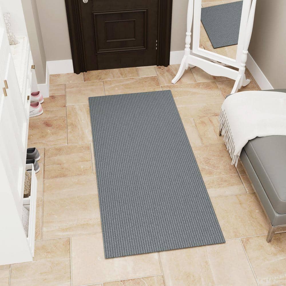 Ribbed Non-Slip Rubberback Indoor/Outdoor Entryway Mat 2 ft. x 3 ft., Gray Polyester Garage Flooring - Hercitys