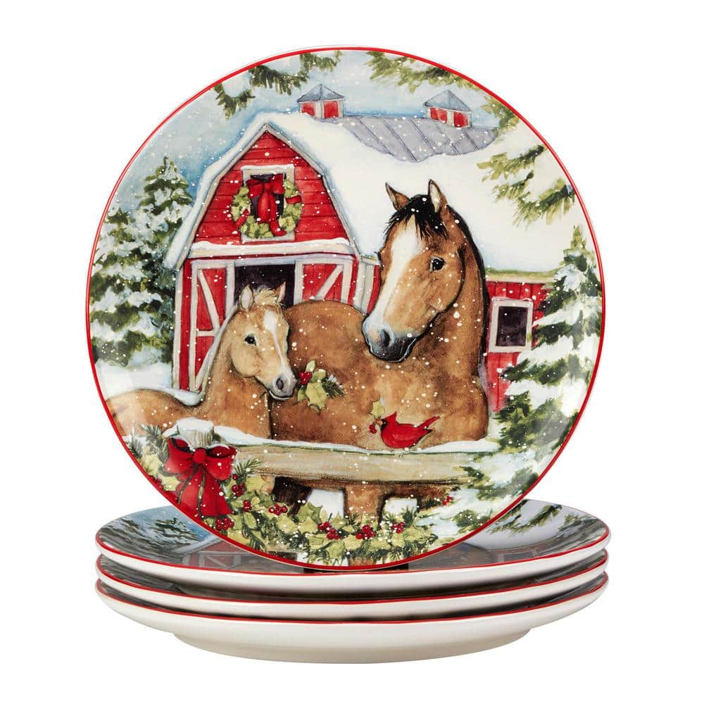 Homestead Christmas 11 in. Multicolored Earthenware Dinner Plate (Set of 4) - Hercitys