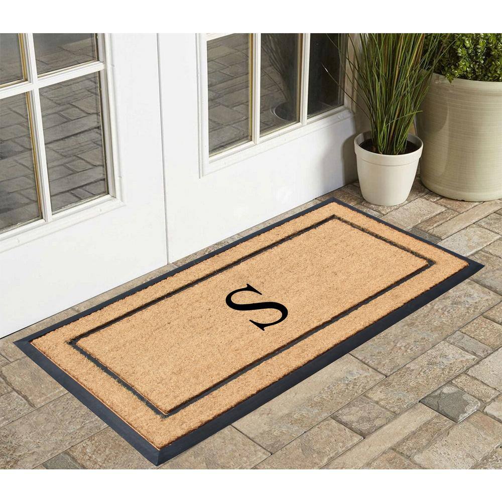 A1HC Heavy Duty Frame Molded Double Door Mat Black/Beige 24 in. x 48 in. Rubber and Coir Monogrammed S Door Mat - Hercitys