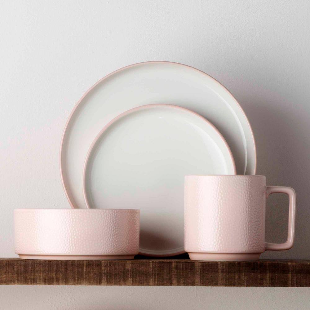 Colortex Stone Blush Porcelain 4-Piece Place Setting, Service for 1 - Hercitys