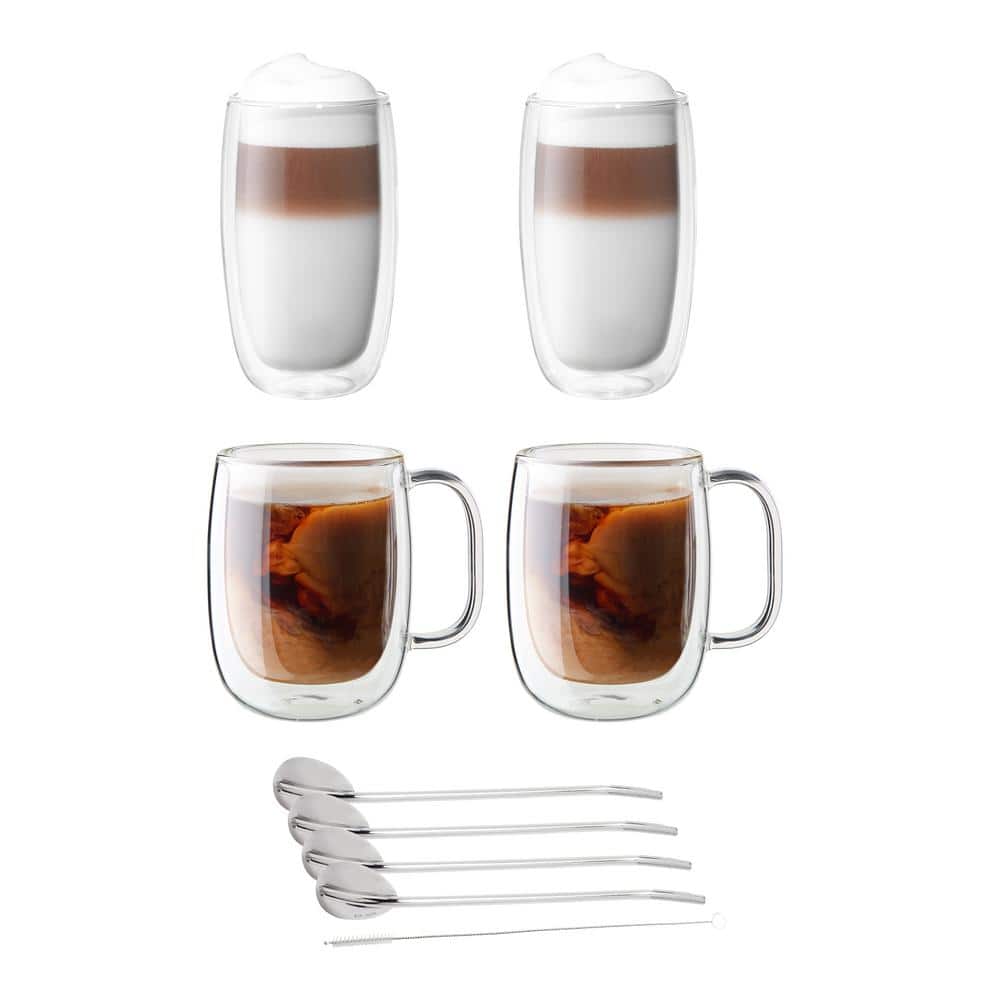 Sorrento Double-Wall Coffee and Beverage 9-pc Glassware Set - Hercitys