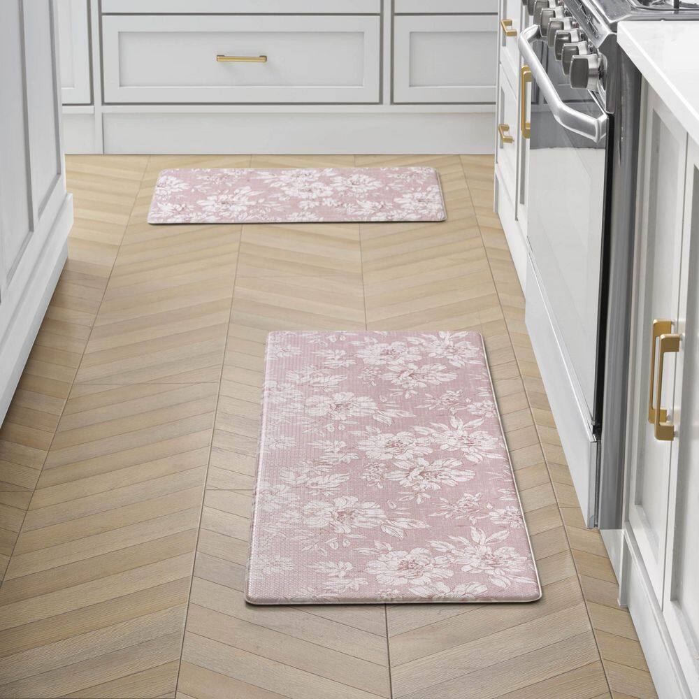 Pink Iris Floral 17.5 in. x 48 in. /17.5 in. x 28 in. Anti-Fatigue Wellness Mat - Hercitys