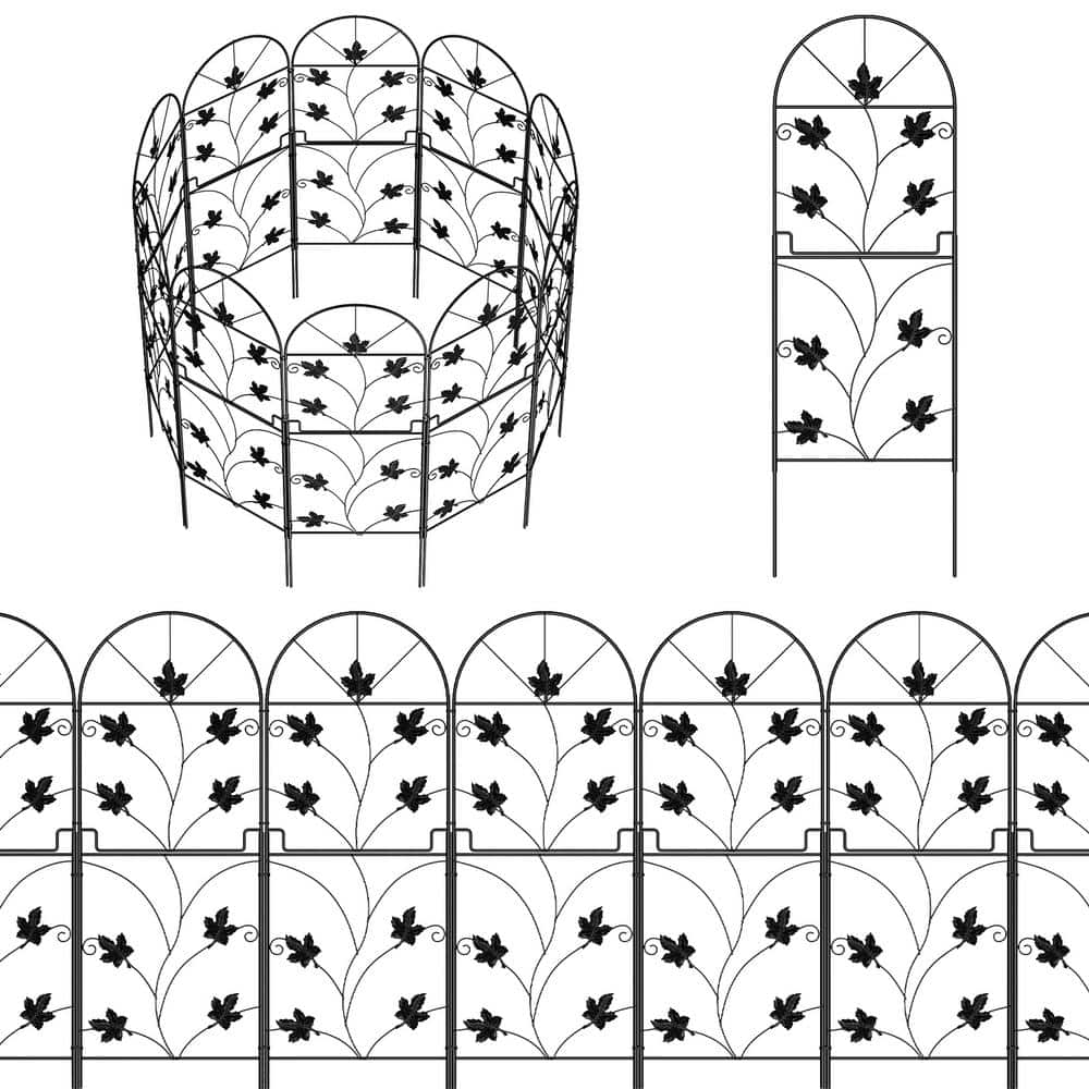 Total 10 ft. L x 38 in. H, No Dig Metal Garden Decorative Fencing, Black Garden Fence (10-Pack) - Hercitys