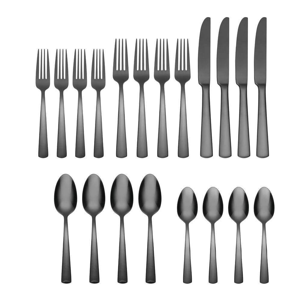 Aptitude 20-Piece Black 18/0-Stainless Steel Flatware Set (Service For 4) - Hercitys
