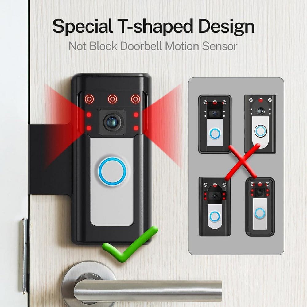 All Metal Anti-Theft Video Doorbell Mount for Wireless Doorbells, No-Drill Bracket Wedge - Hercitys