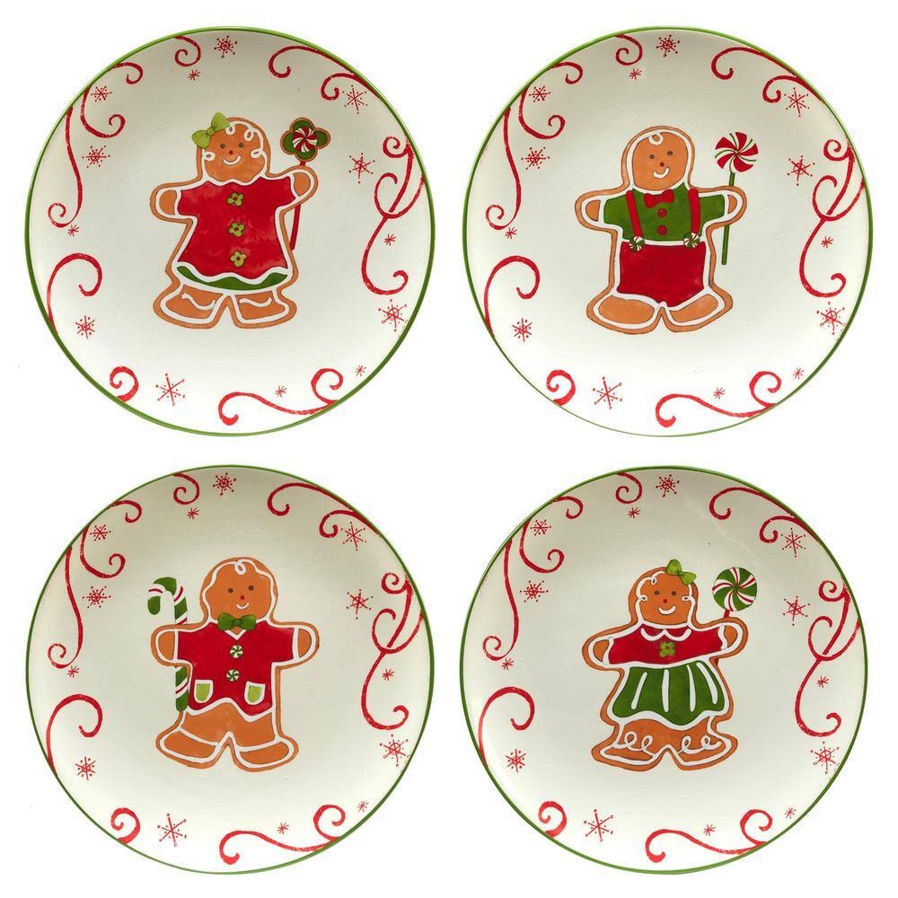 Holiday Magic Gingerbread 9 in. Multicolored Earthenware Dessert Plate (Set of 4) - Hercitys
