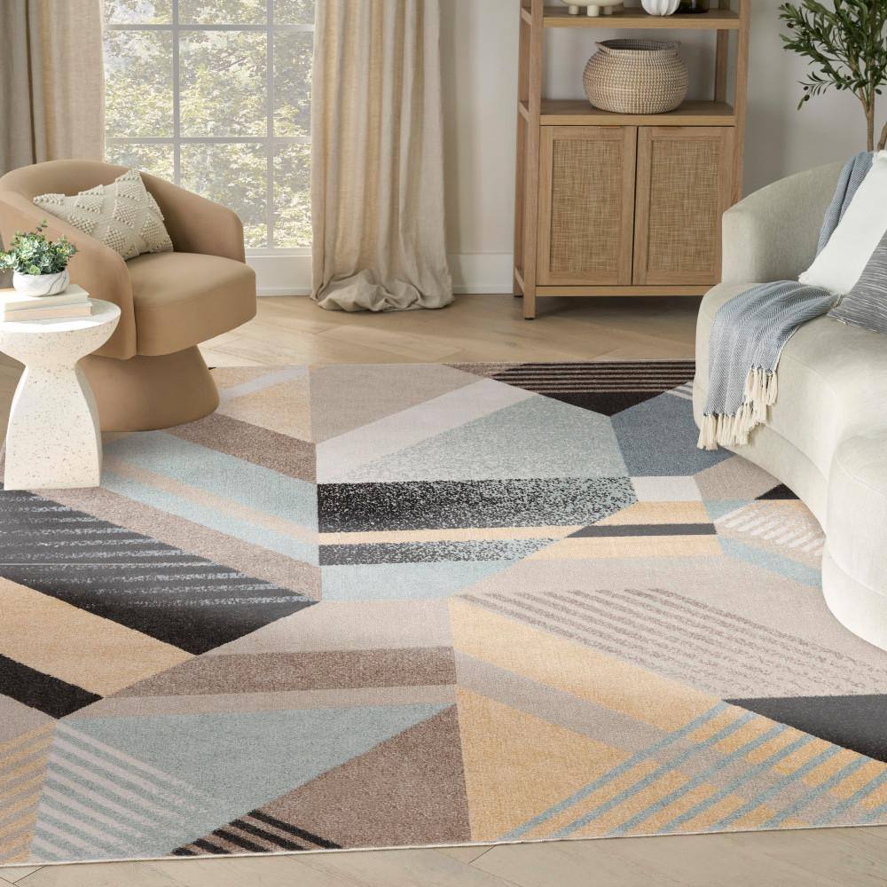 Washable Decor Blue Multicolor 9 ft. x 12 ft. Abstract Contemporary Area Rug - Hercitys