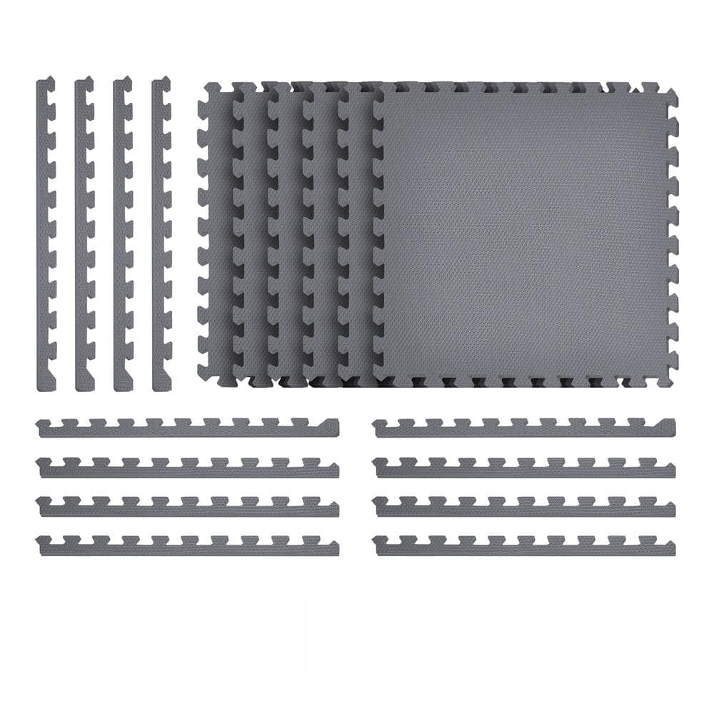 Gray 24 in. x 24 in. x 0.47 in. Foam Garage Flooring Interlocking Mat (6-Pack) - Hercitys