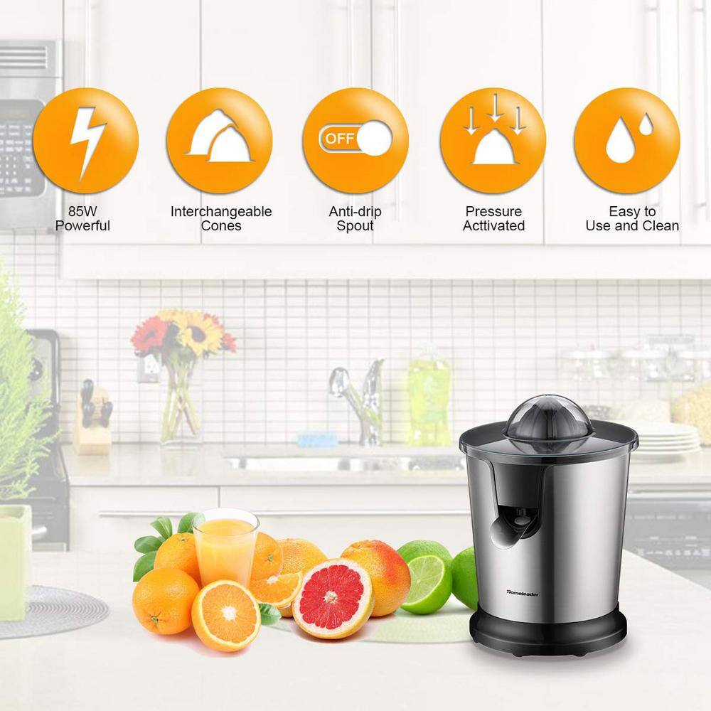 Black and Silver Stainless Steel Electric Citrus Juicer with 2 Cones for Grapefruits, Orange and Lemon - Hercitys